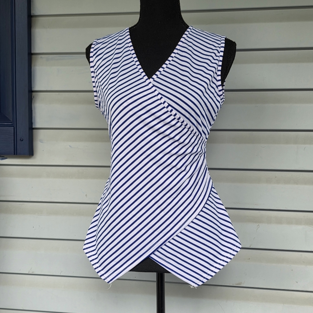 Jon & Anna Navy and White Striped Wrap Blouse